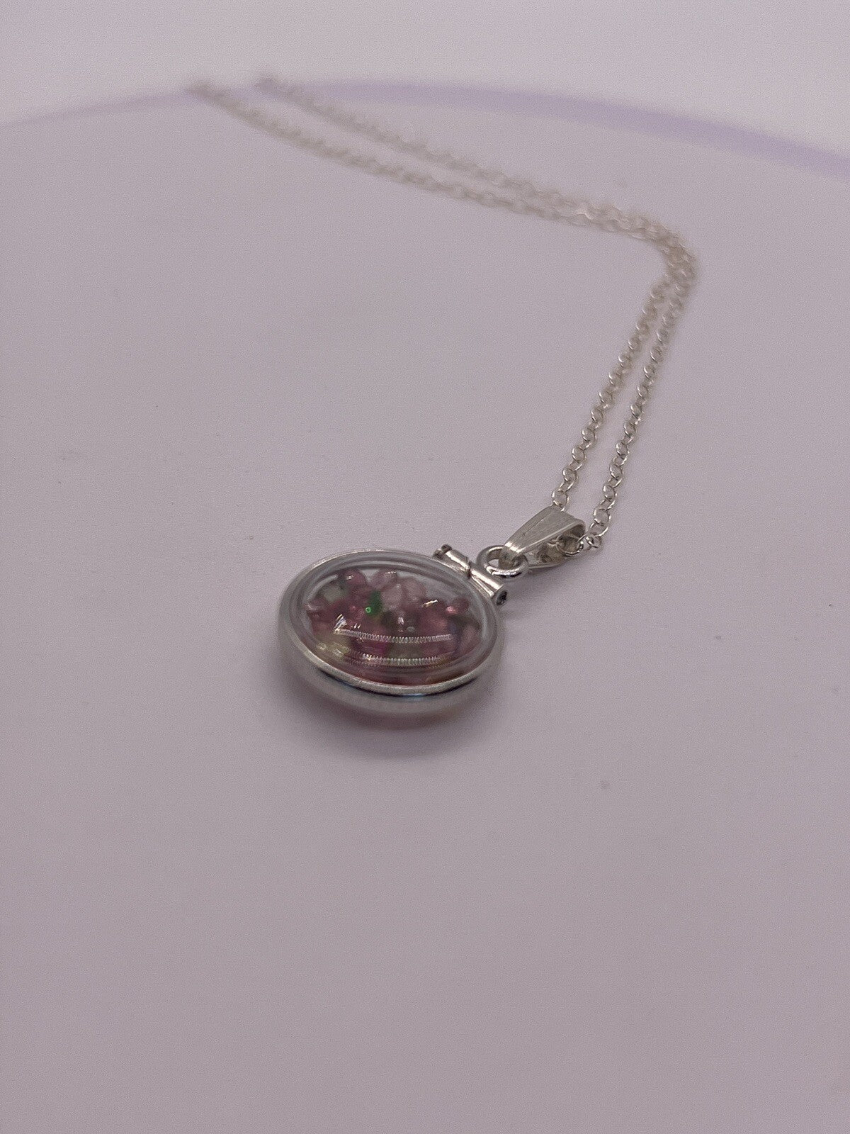 Diminutive Silver Tourmaline Shaker Locket Lucite, October Birthstone. 1.6 TCW