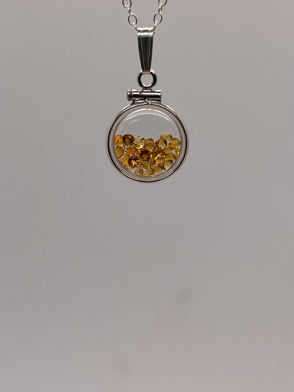 Diminutive Silver Citrine Shaker Locket Lucite, November birthstone 1.15 TCW