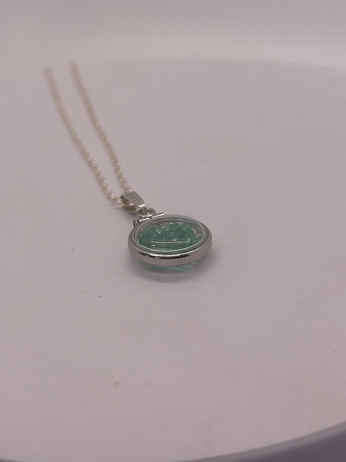 Diminutive Sterling Silver Emerald Shaker Locket Lucite, May birthstone 1.1 TCW