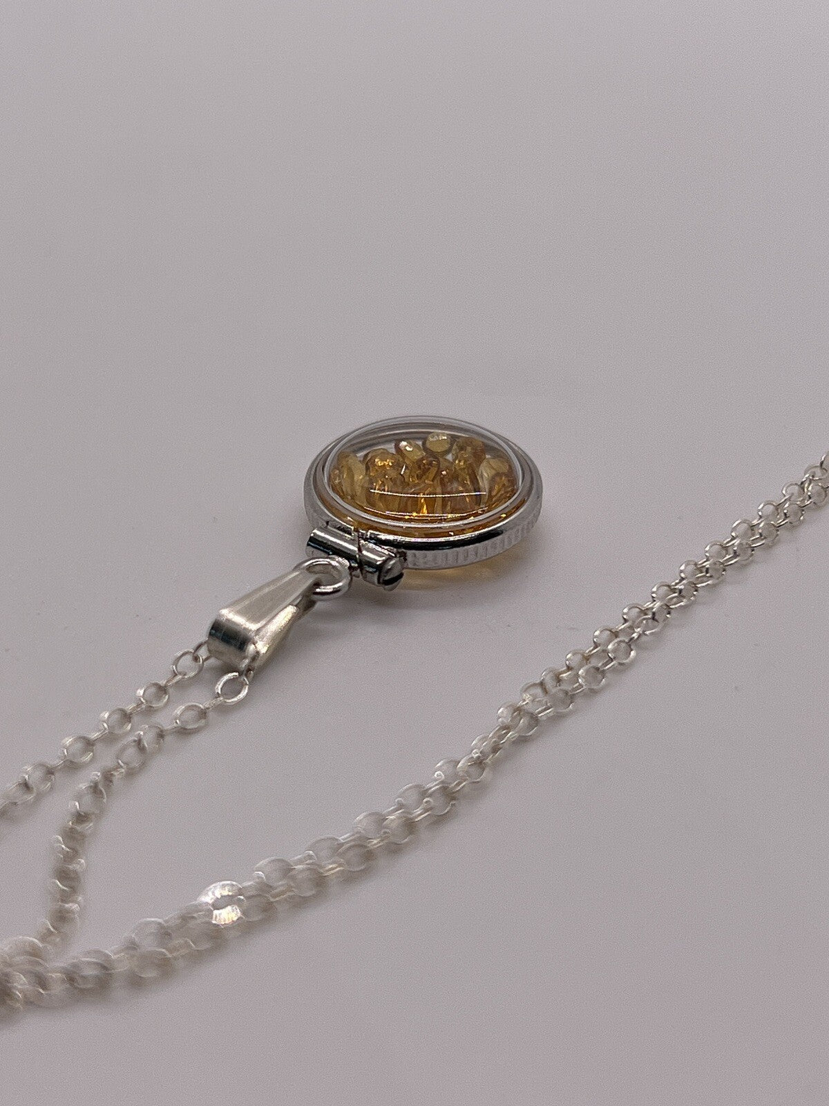 Diminutive Silver Citrine Shaker Locket Lucite, November birthstone 1.15 TCW