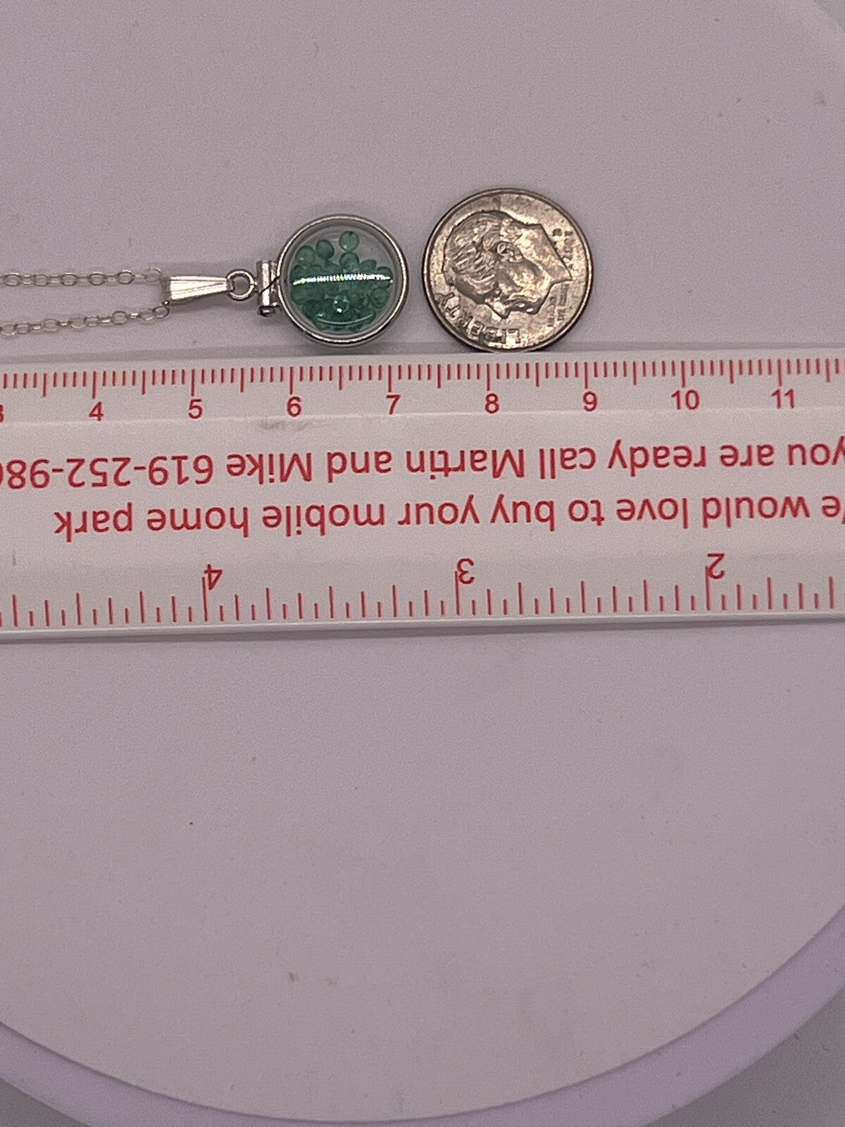 Diminutive Sterling Silver Emerald Shaker Locket Lucite, May birthstone 1.1 TCW