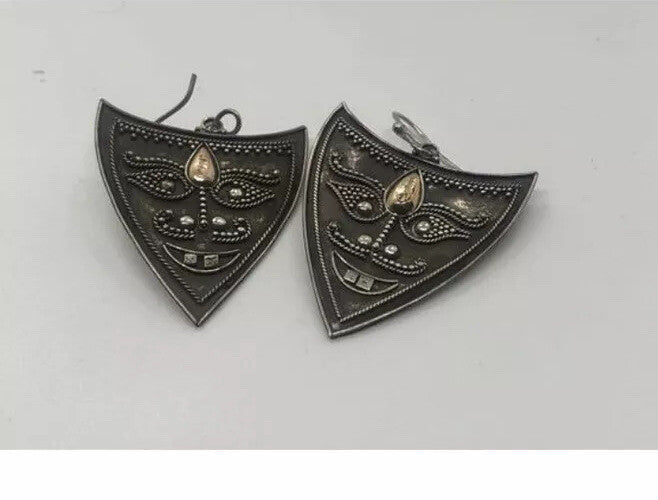 Handmade Sterling silver Dangle Earrings Indonesia, Vintage old stock, Beautiful