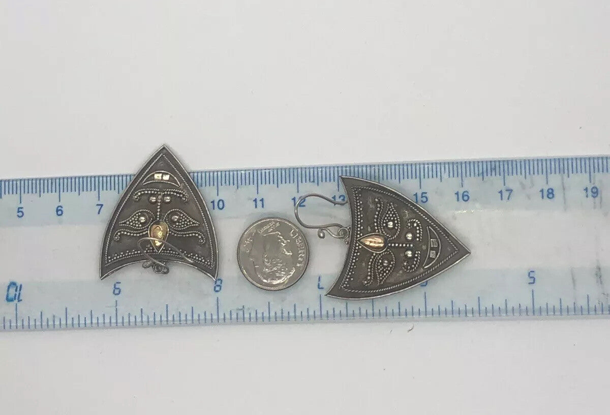 Handmade Sterling silver Dangle Earrings Indonesia, Vintage old stock, Beautiful