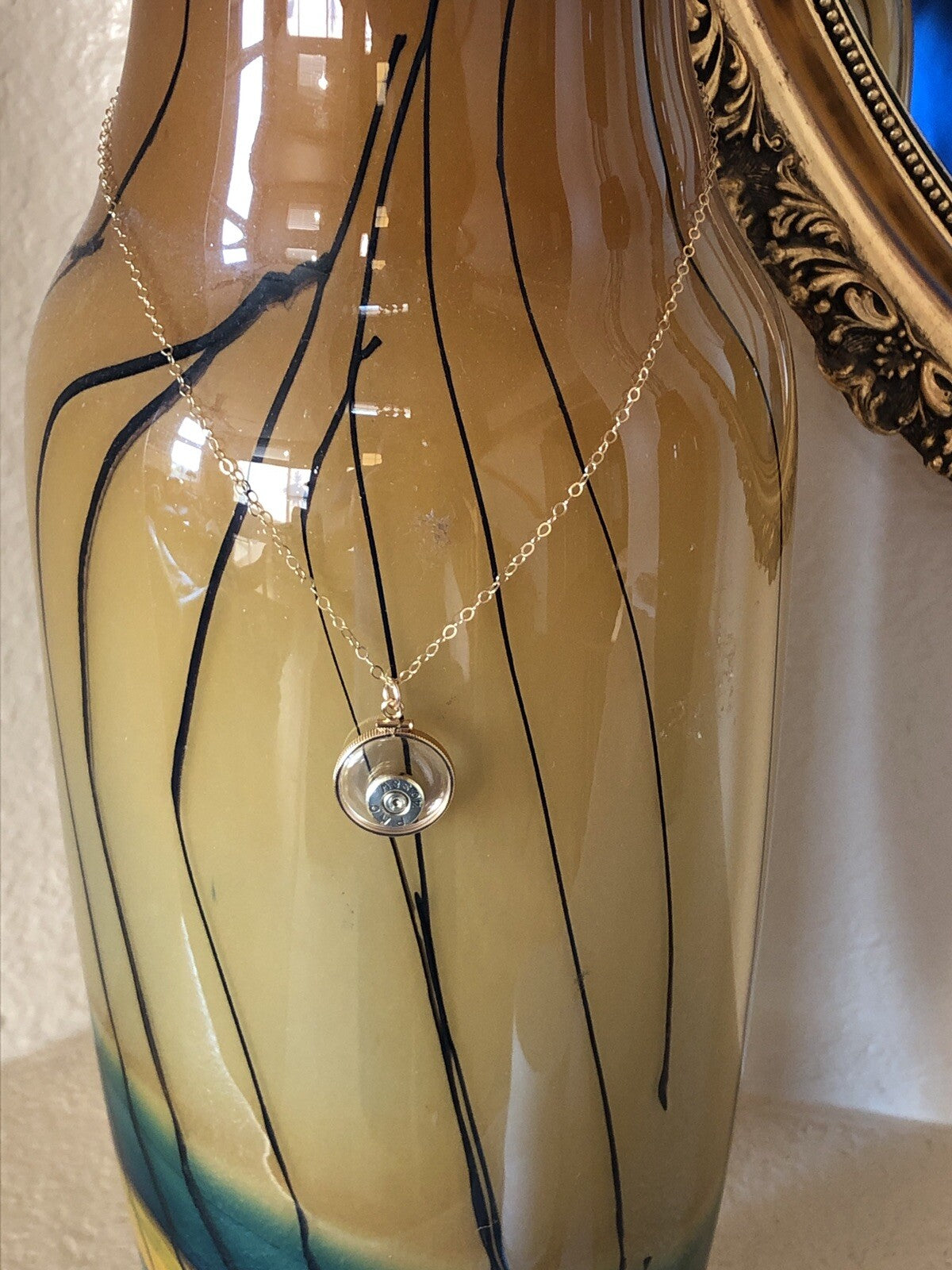 40 cal bullet necklace, back to back view locket, 14k gold filled locket-new