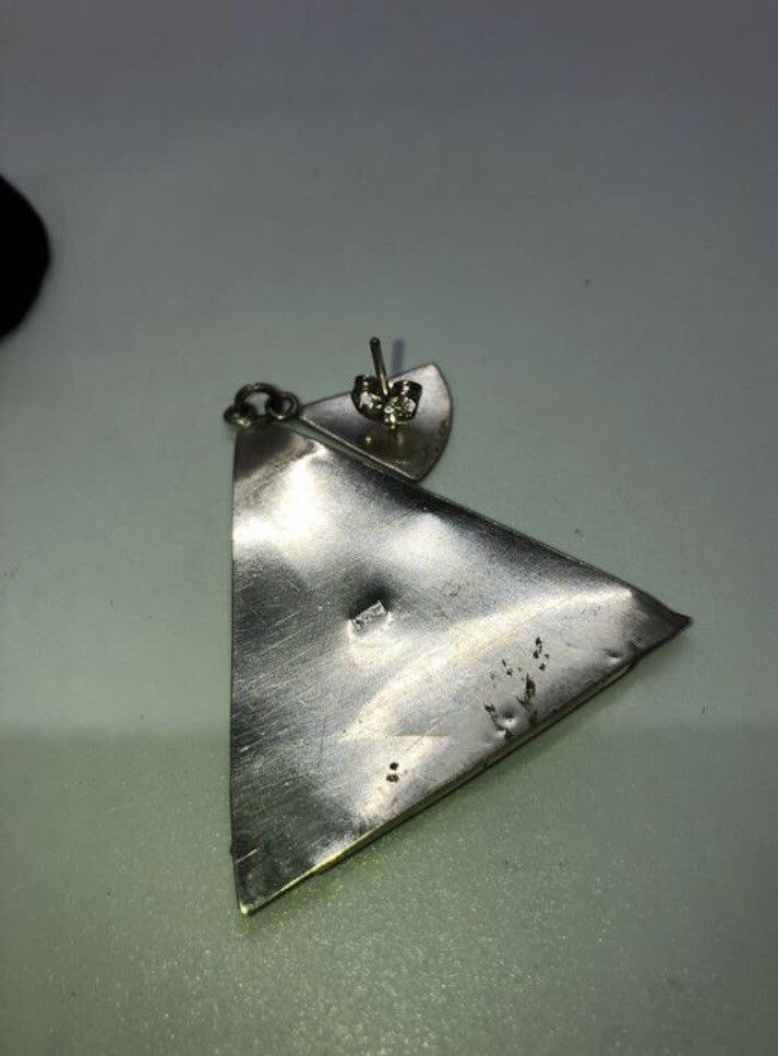 Large handmade sterling silver earrings, Indonesia, mother of pearl, onyx, nice!