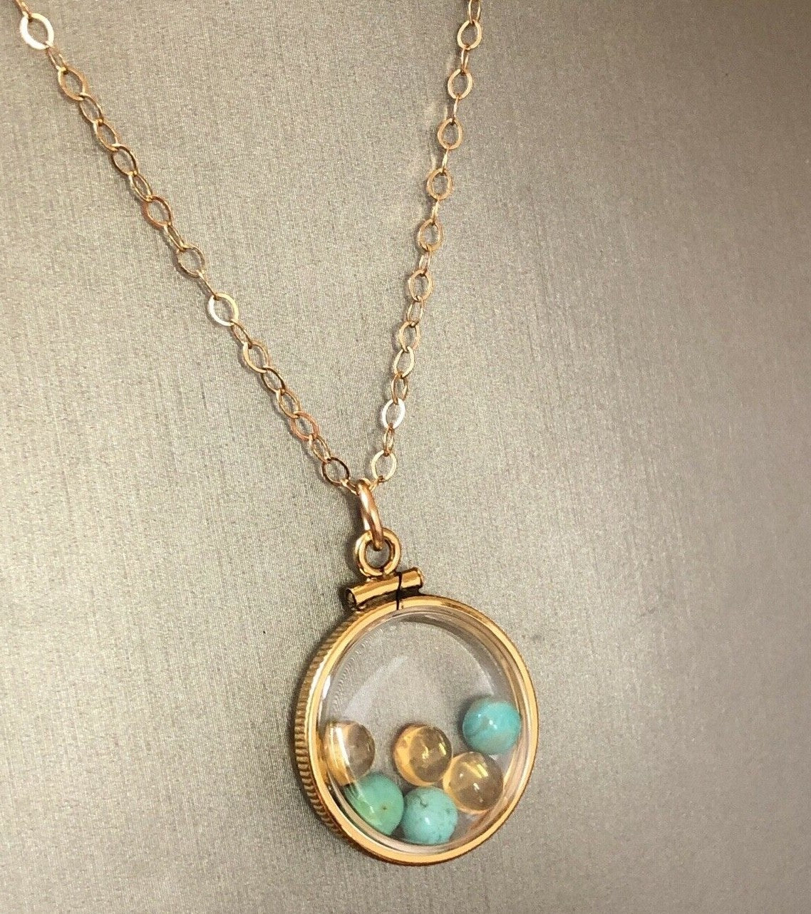 Vintage 12k gold filled Shaker locket with beautiful mix citrine and turquoise