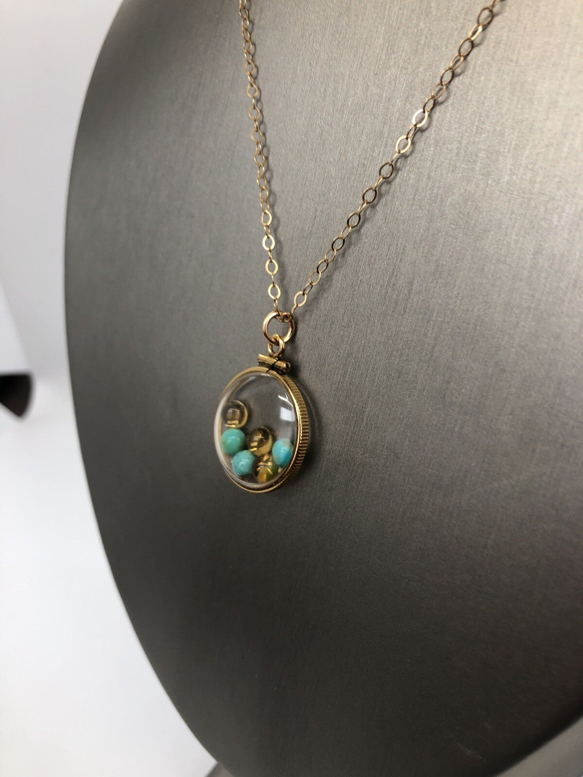 Vintage 12k gold filled Shaker locket with beautiful mix citrine and turquoise