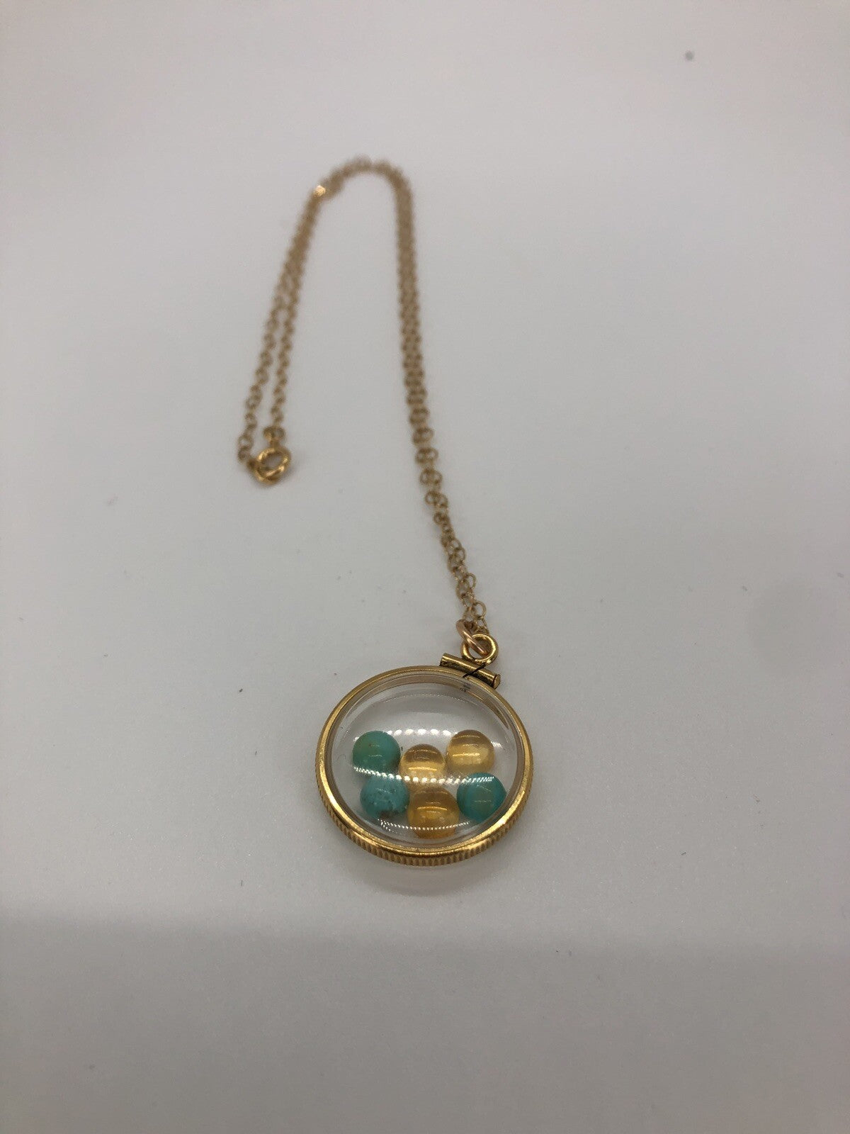 Vintage 12k gold filled Shaker locket with beautiful mix citrine and turquoise