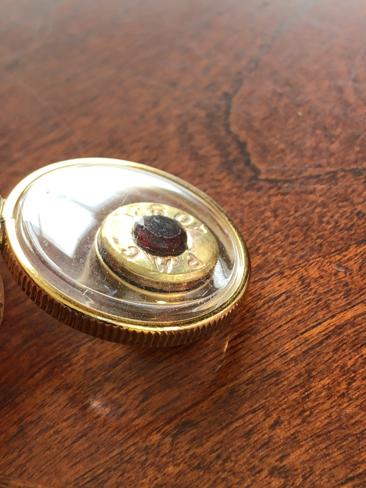 40 cal bullet necklace with 5 mm Garnet, Vintage 12k gold filled locket