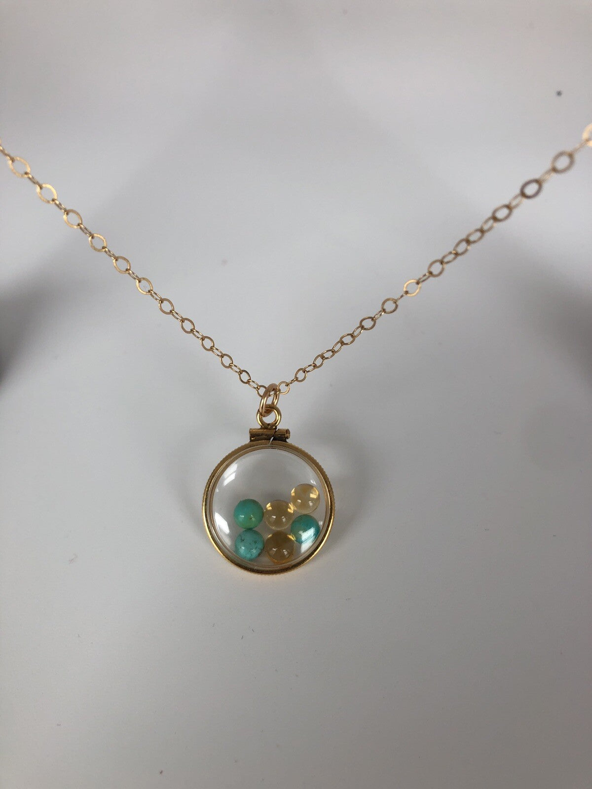 Vintage 12k gold filled Shaker locket with beautiful mix citrine and turquoise