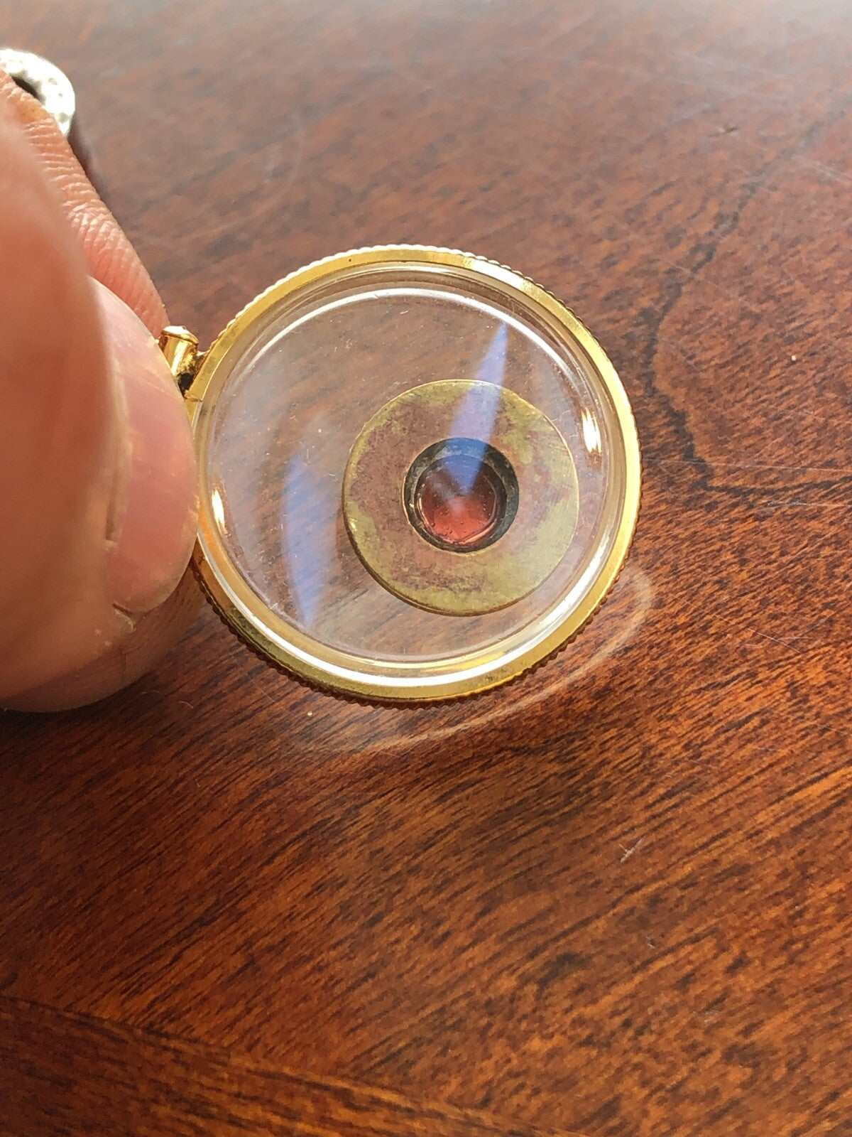 40 cal bullet necklace with 5 mm Garnet, Vintage 12k gold filled locket