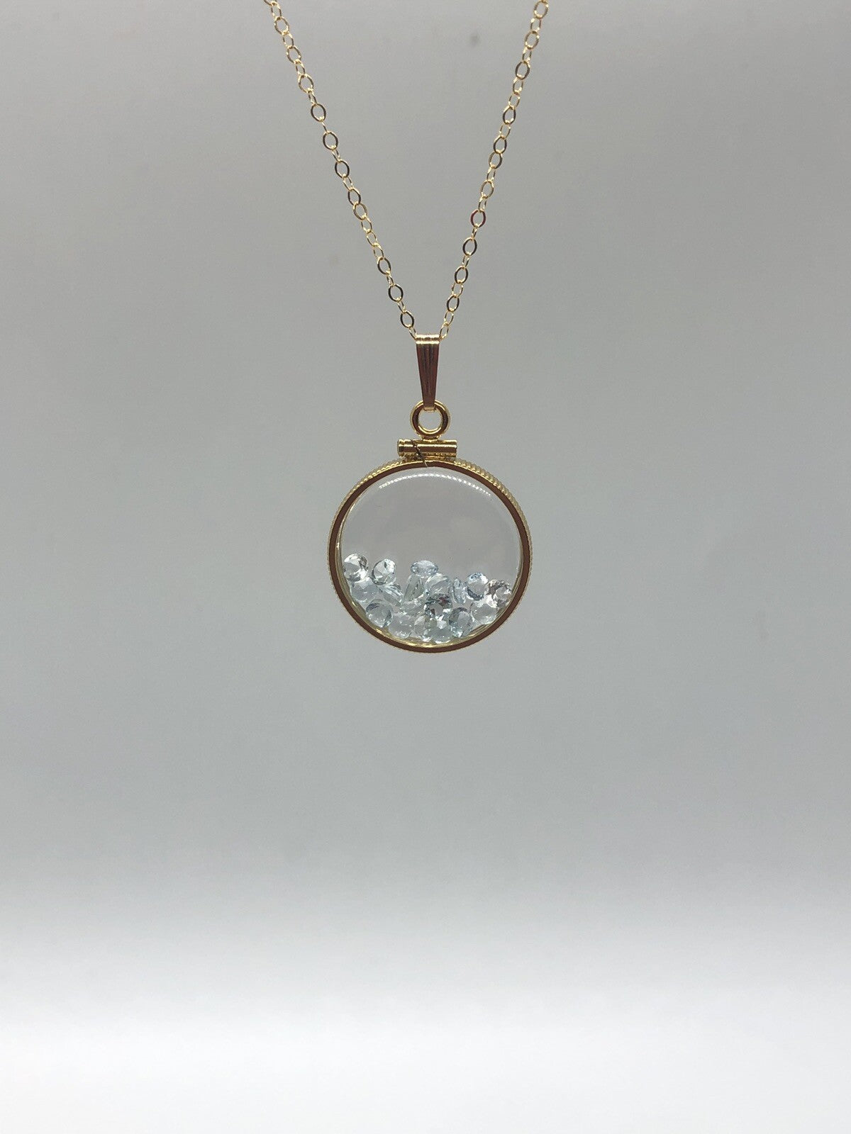 Handmade Aquamarine Shaker Locket 14k GF or Silver, Custom for Mother’s Day