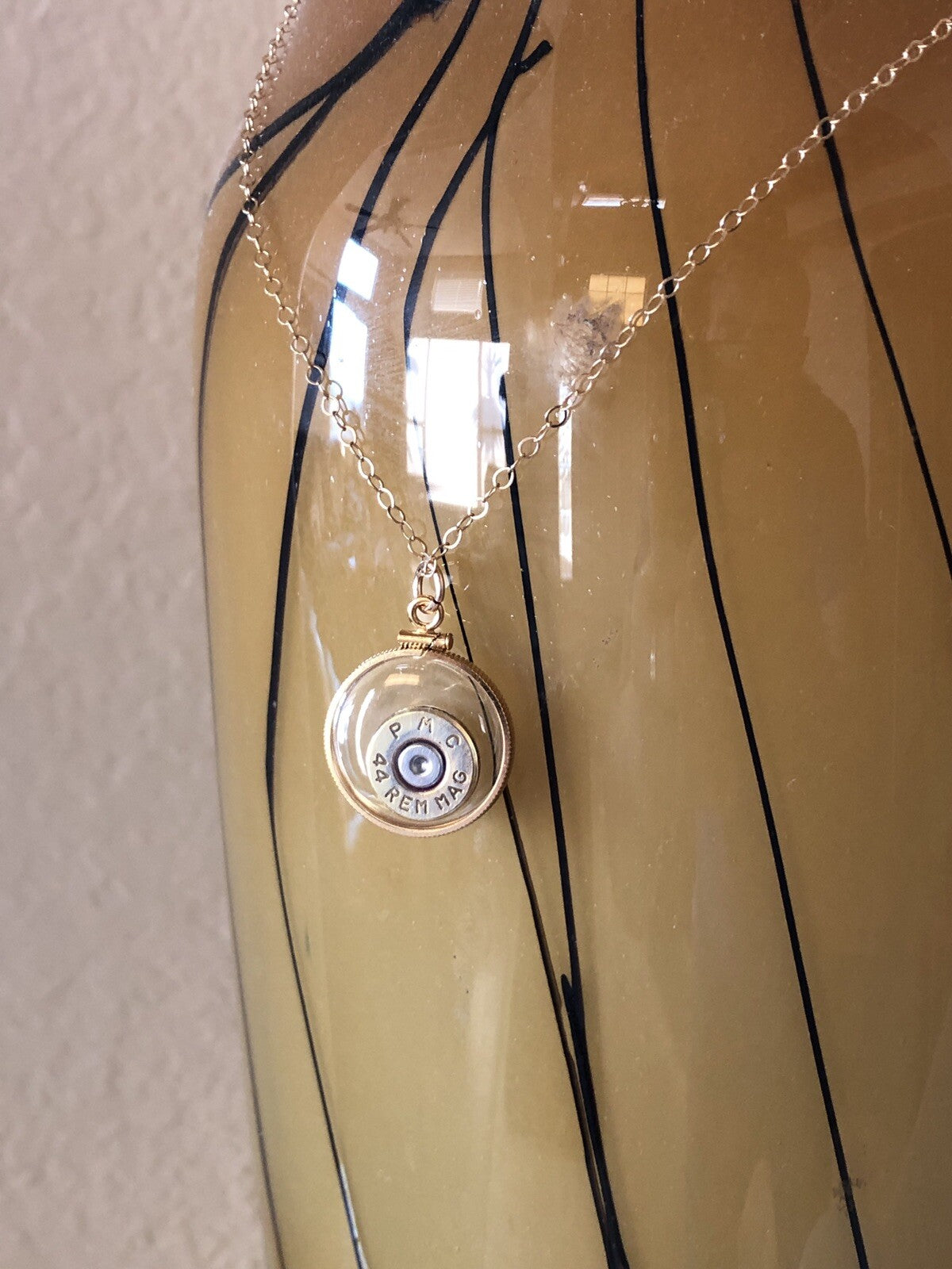 44 Magnum bullet necklace, back to back view locket, 14k gold filled locket-new