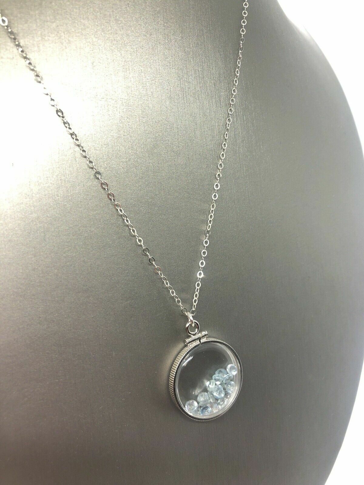 Handmade Aquamarine Shaker Locket 14k GF or Silver, Custom for Mother’s Day