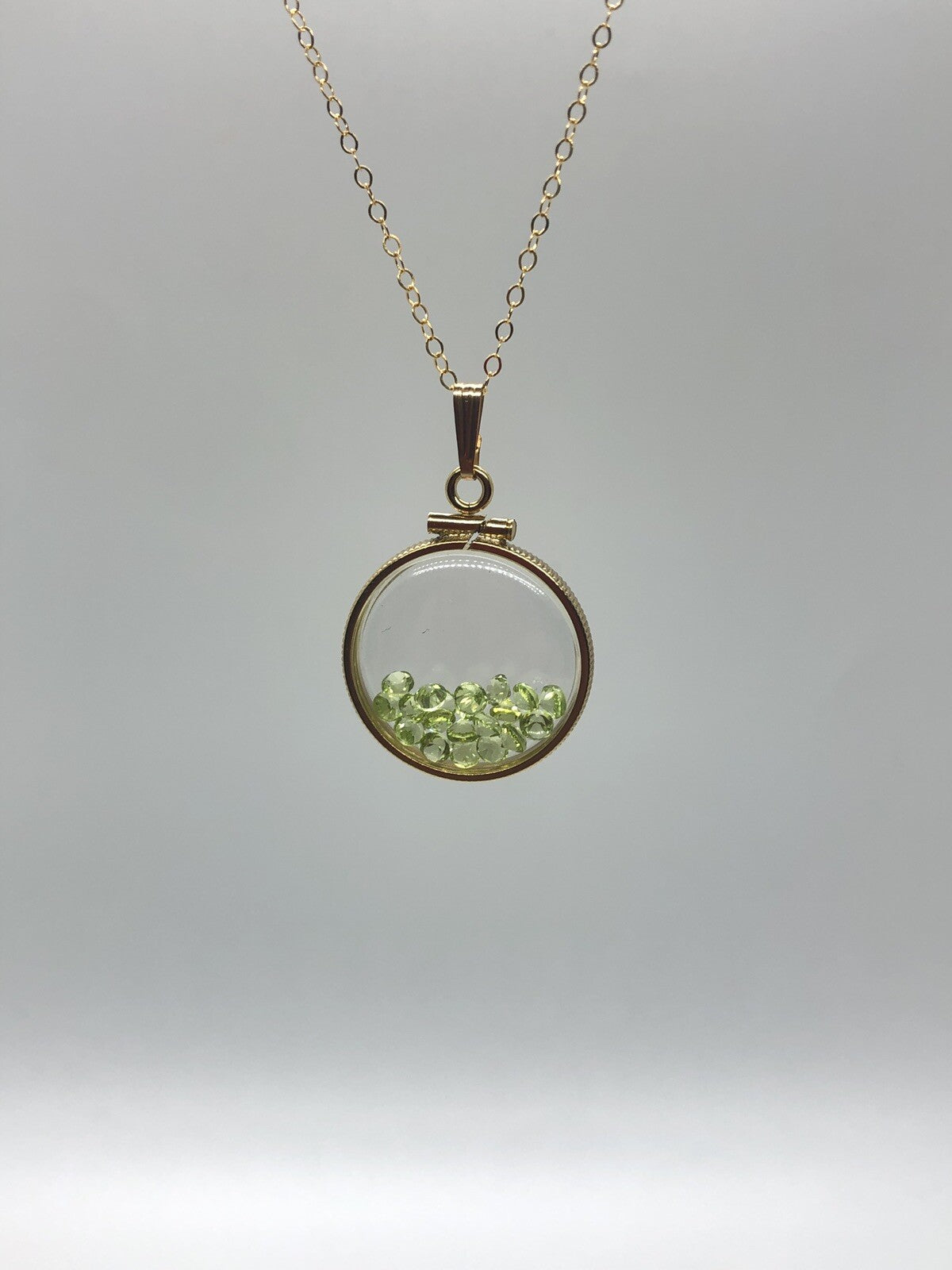 Handmade Peridot Shaker Locket 14k GF or Sterling Silver, Custom Mother’s Day