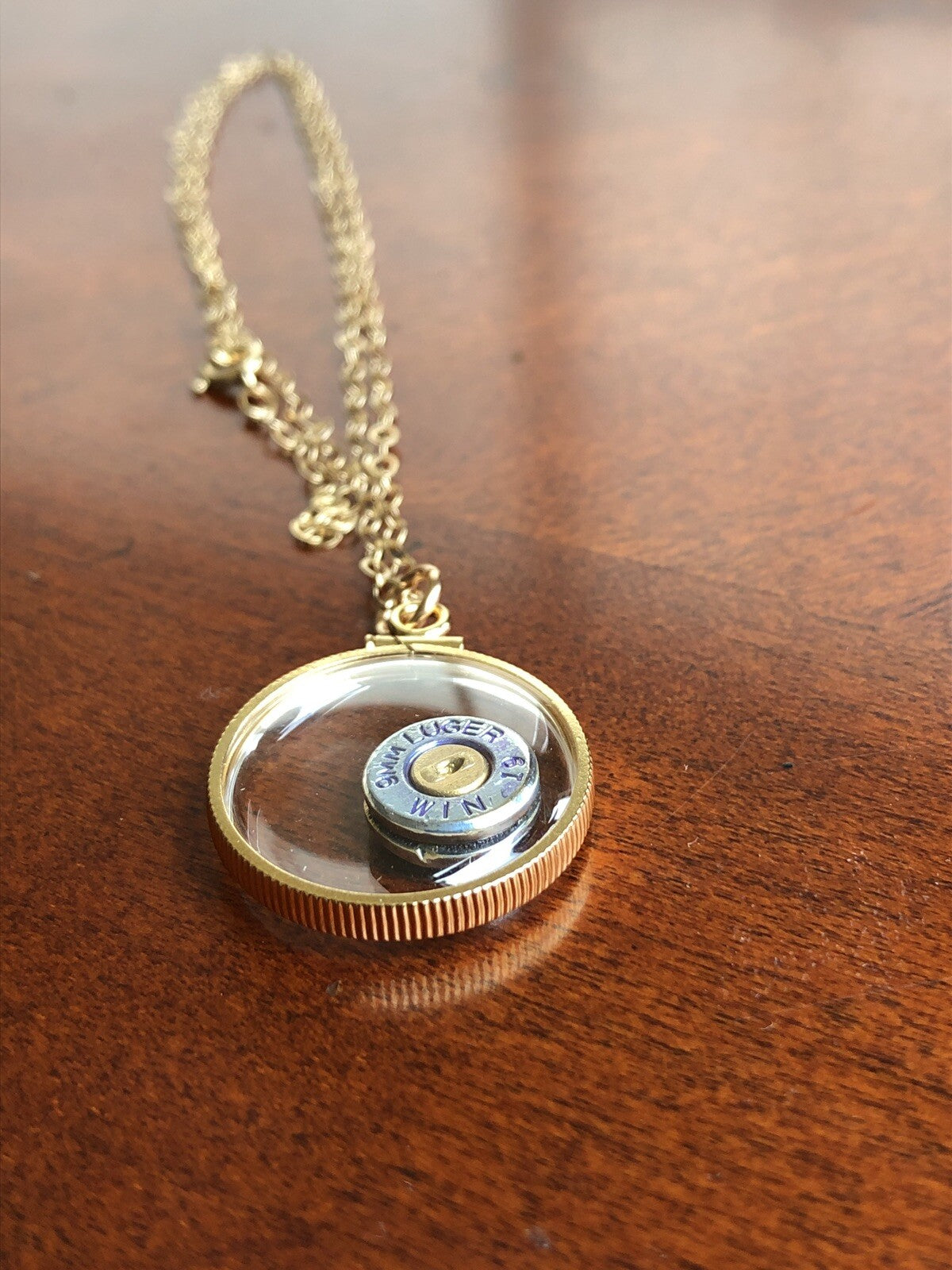9mm bullet necklace, back to back view locket, 14k gold filled locket-new