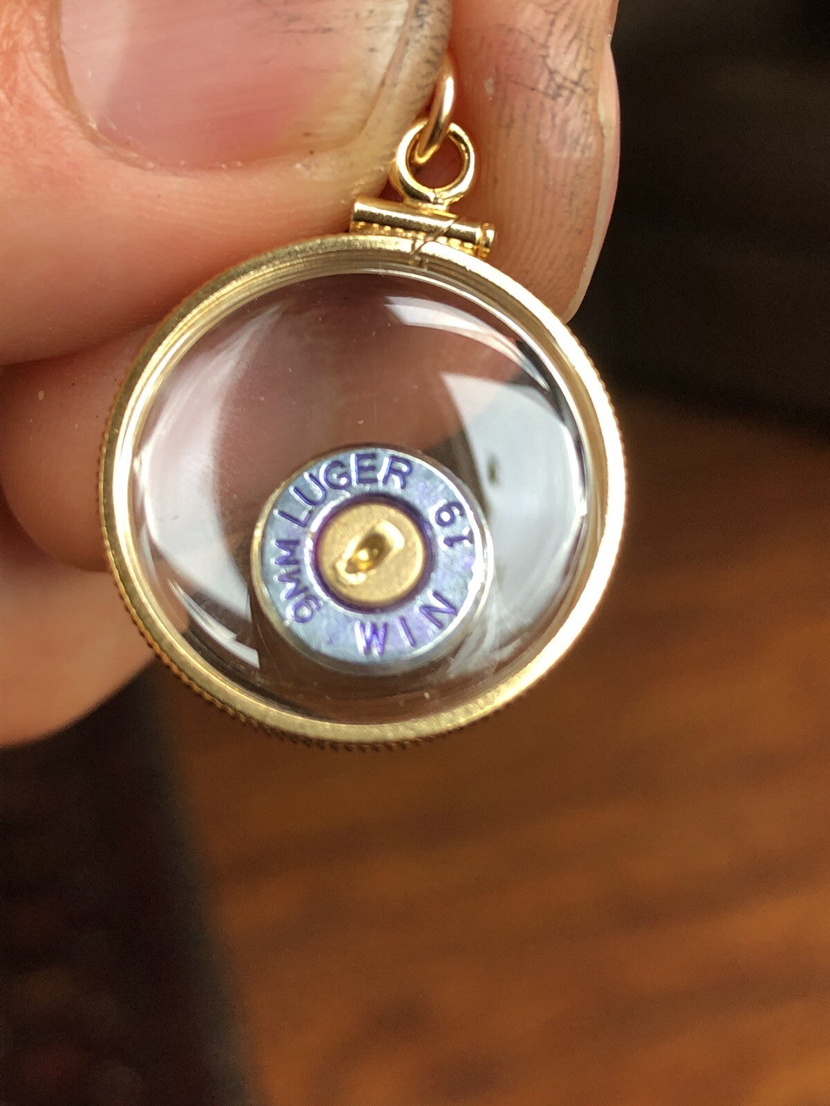 9mm bullet necklace, back to back view locket, 14k gold filled locket-new