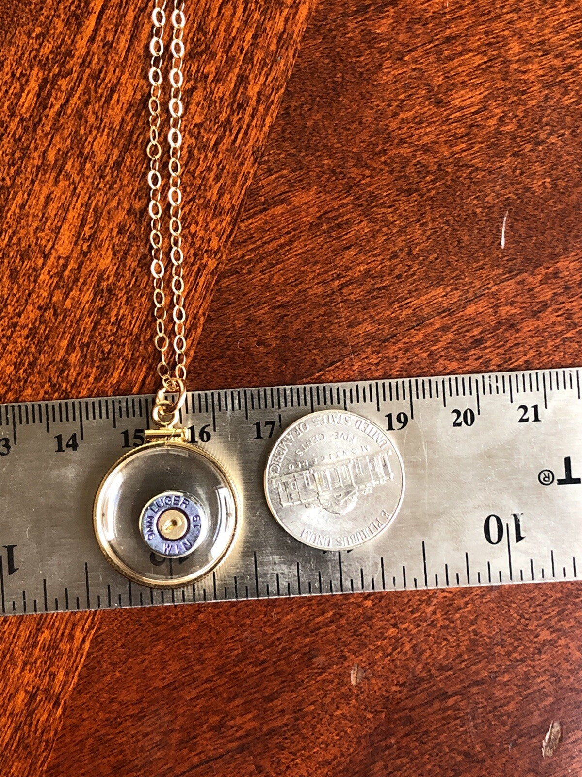 9mm bullet necklace, back to back view locket, 14k gold filled locket-new