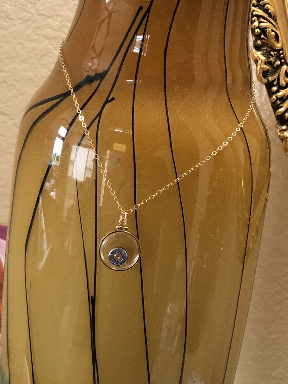 9mm bullet necklace, back to back view locket, 14k gold filled locket-new