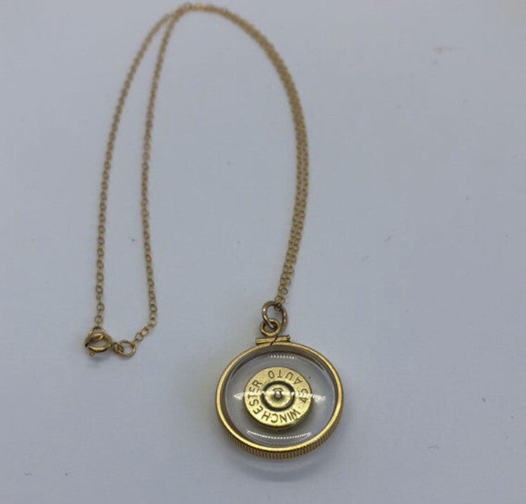 Winchester 45 auto handmade bullet slice in 14k gold filled shaker locket,
