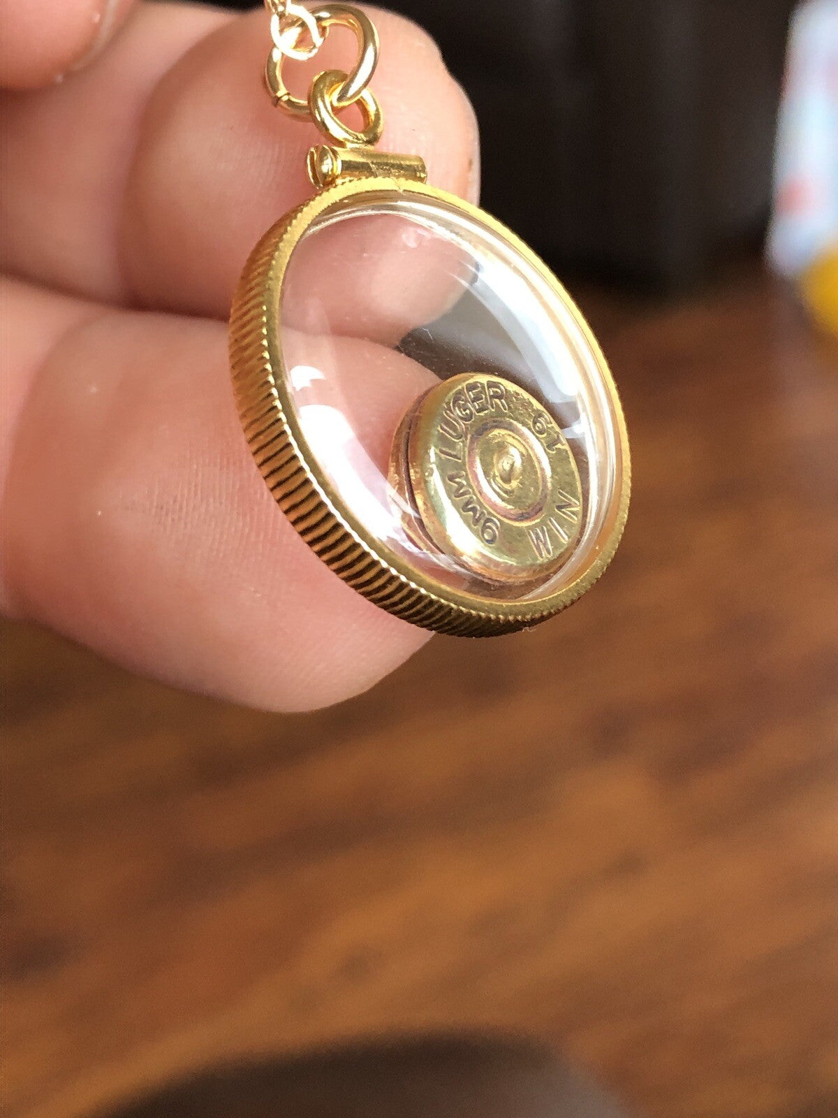 9mm bullet necklace, back to back view locket, 14k gold filled locket-new