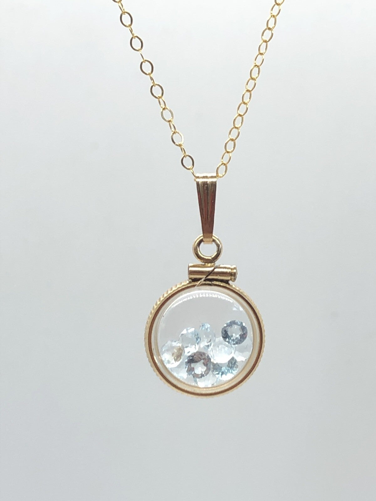 Handmade12.5 mm Aquamarine Shaker Locket 14k GF/ Silver,Custom for Mother’s Day