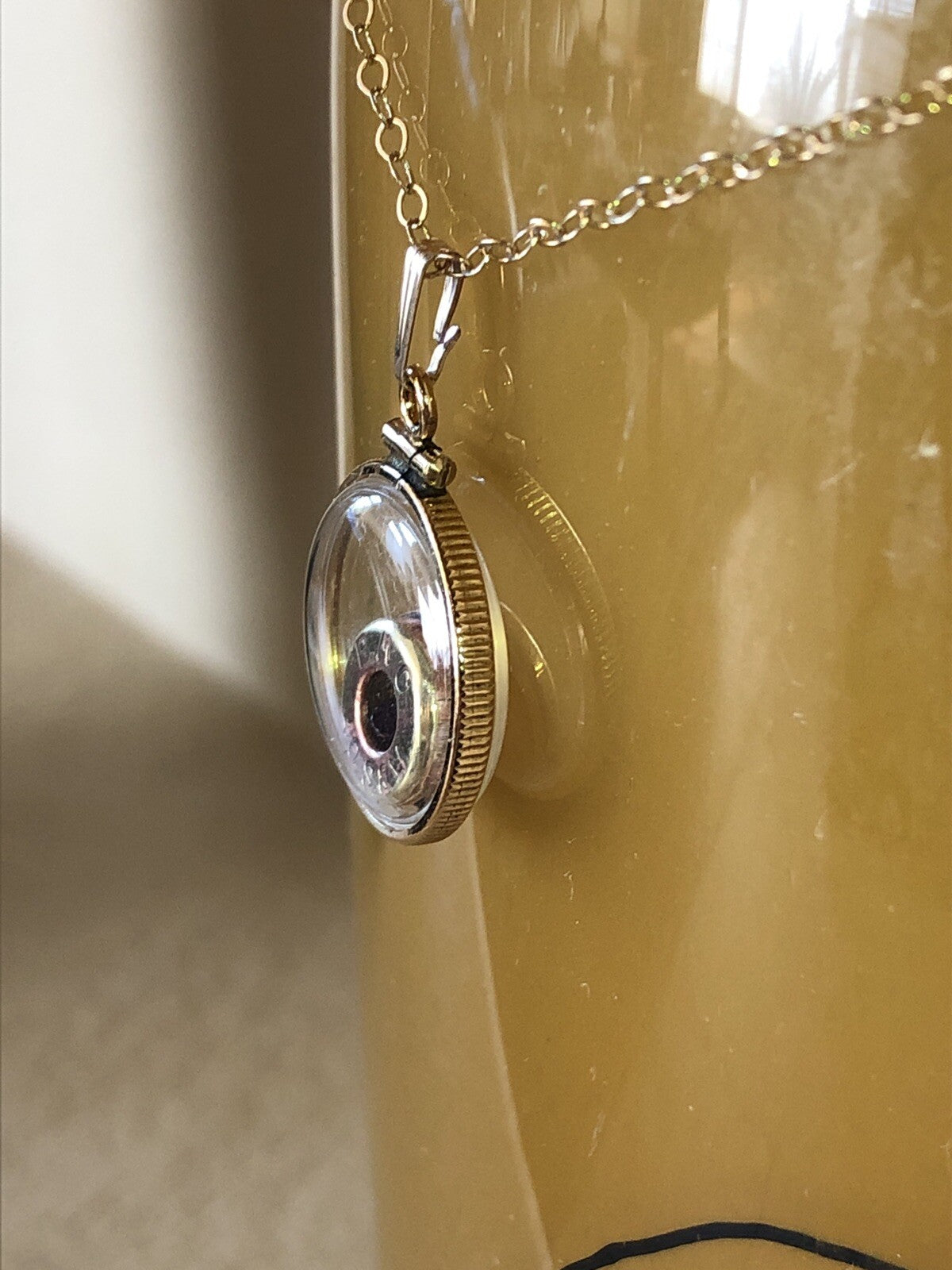 40 cal bullet necklace with floating amethyst Vintage 12k gold filled locket
