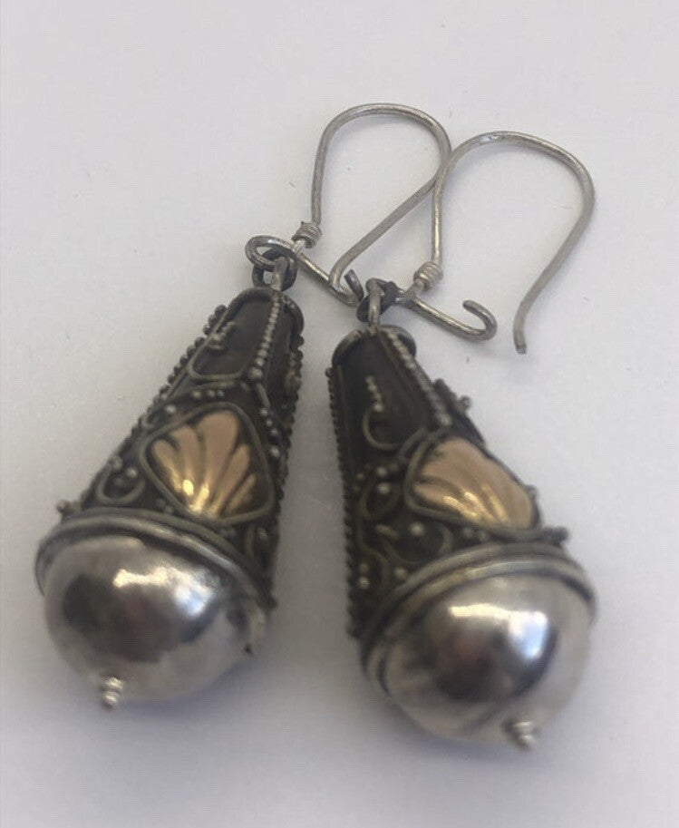 Handmade Sterling silver & 18k gold wash Earrings Indonesia, Vintage old stock