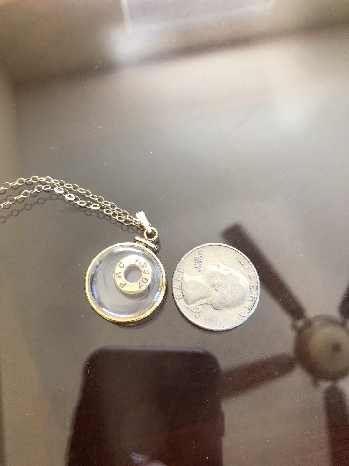 40 cal bullet necklace with floating amethyst Vintage 12k gold filled locket