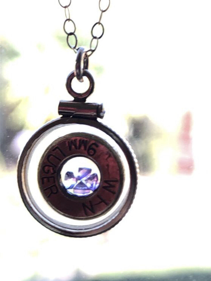 Handmade 14k gold filled 9 mm bullet shaker locket, with 4 floating Amethyst