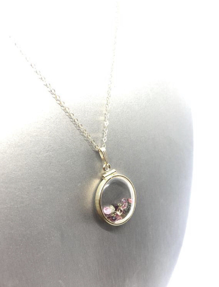 Handmade Tourmaline Shaker Locket 14k GF or Sterling Silver, Custom Mother’s Day