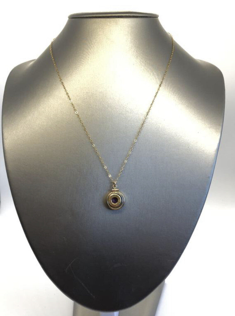 Handmade 14k gold filled 9 mm bullet shaker locket, with 4 floating Amethyst