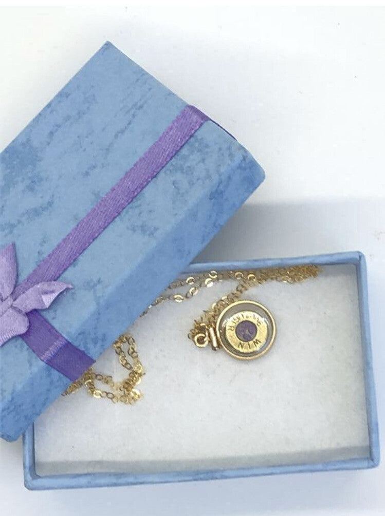 Handmade 14k gold filled 9 mm bullet shaker locket, with 4 floating Amethyst