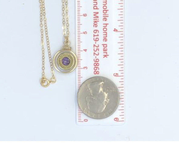 Handmade 14k gold filled 9 mm bullet shaker locket, with 4 floating Amethyst