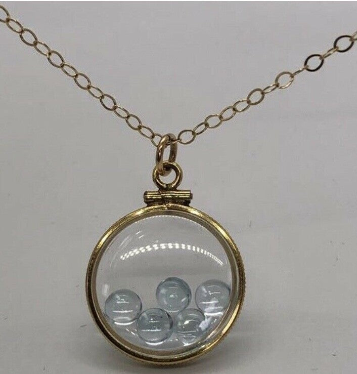 Vintage 12k gold filled shaker locket with 5 sky blue 5mm Topaz cabochons