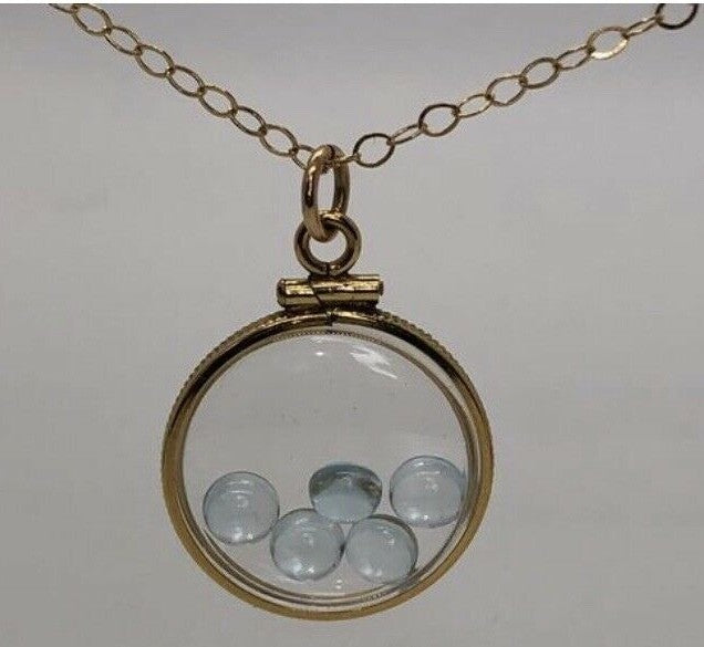 Vintage 12k gold filled shaker locket with 5 sky blue 5mm Topaz cabochons