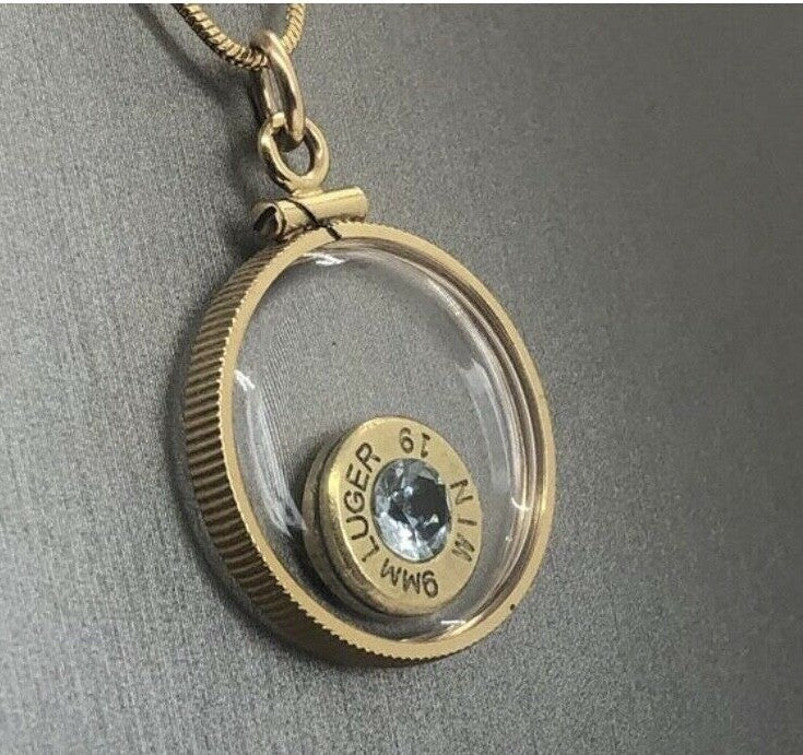 14k GF Handmade 9mm bullet necklace, new with Aquamarine or Tourmaline gemstone