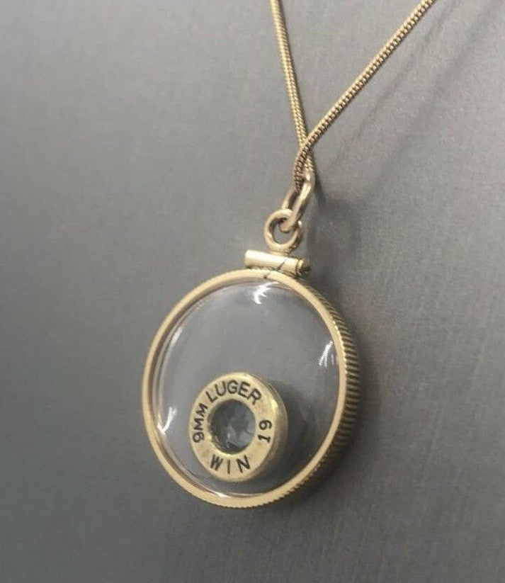 14k GF Handmade 9mm bullet necklace, new with Aquamarine or Tourmaline gemstone