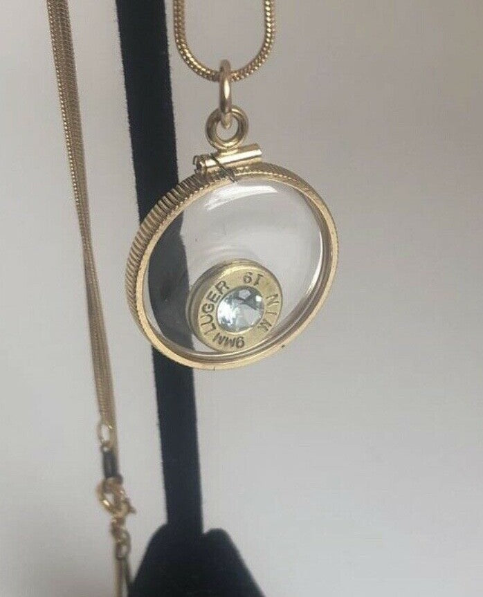 14k GF Handmade 9mm bullet necklace, new with Aquamarine or Tourmaline gemstone