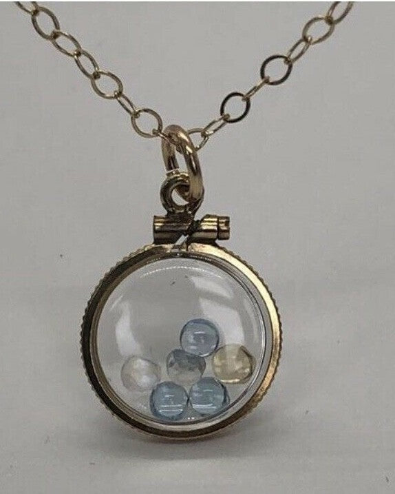 Vintage 12k gold filled Shaker locket with mix of Moonstone, Citrine and Topaz