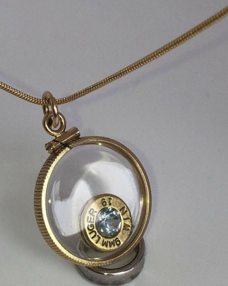 14k GF Handmade 9mm bullet necklace, new with Aquamarine or Tourmaline gemstone