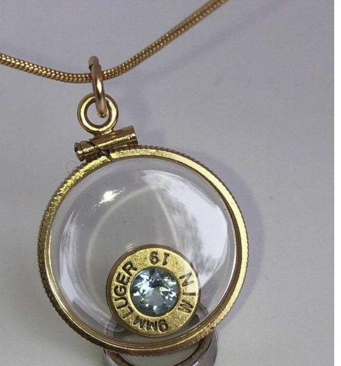 14k GF Handmade 9mm bullet necklace, new with Aquamarine or Tourmaline gemstone