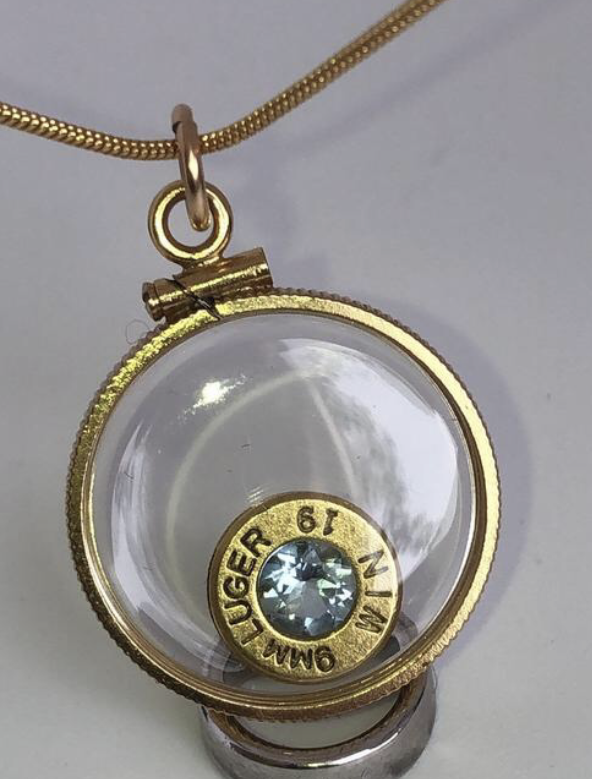 14k GF Handmade 9mm bullet necklace, new with Aquamarine or Tourmaline gemstone