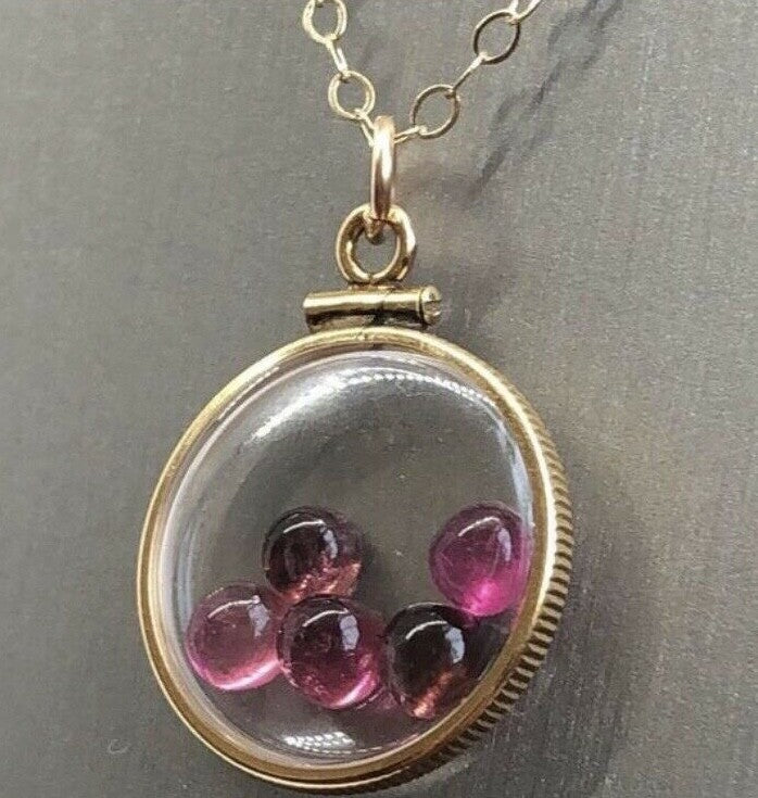 Vintage 12k gold filled shaker locket with 5 beautiful pink tourmaline cabochons