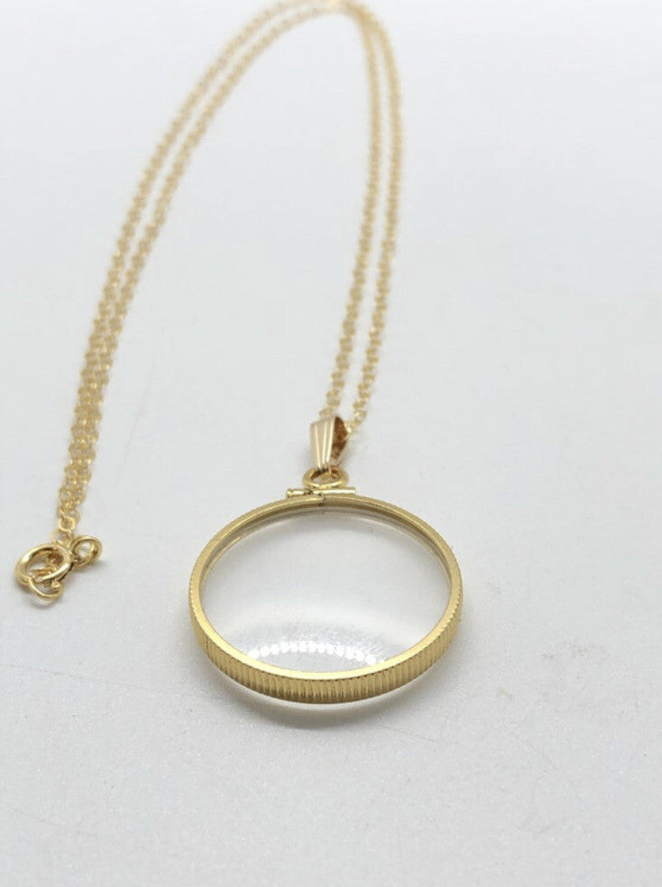 20 mm Empty Glass Shaker locket 14k gold filled with chain, gems free tool