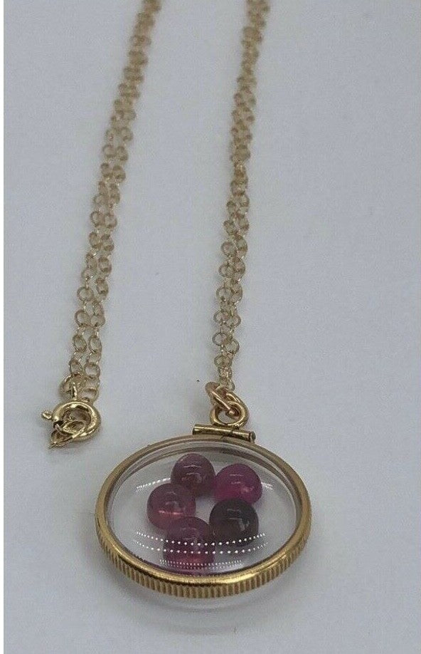 Vintage 12k gold filled shaker locket with 5 beautiful pink tourmaline cabochons