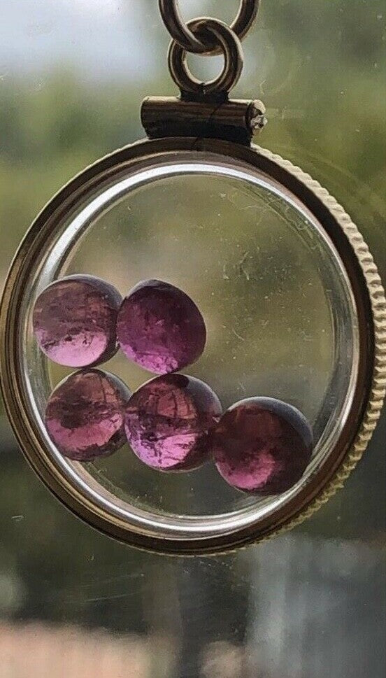Vintage 12k gold filled shaker locket with 5 beautiful pink tourmaline cabochons