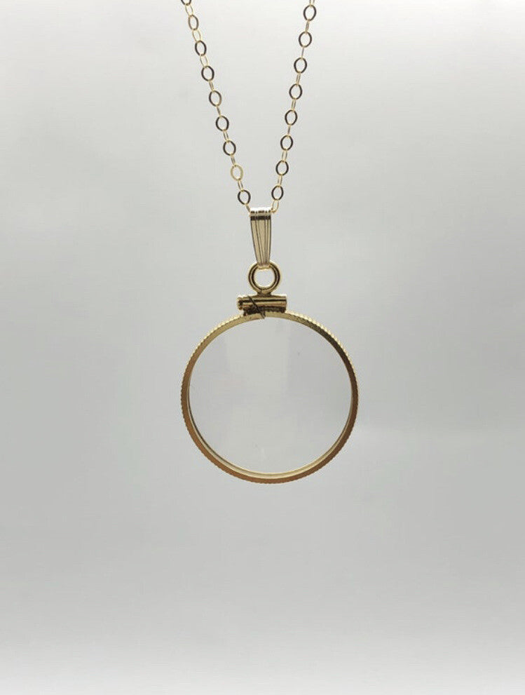 20 mm Empty Glass Shaker locket 14k gold filled with chain, gems free tool