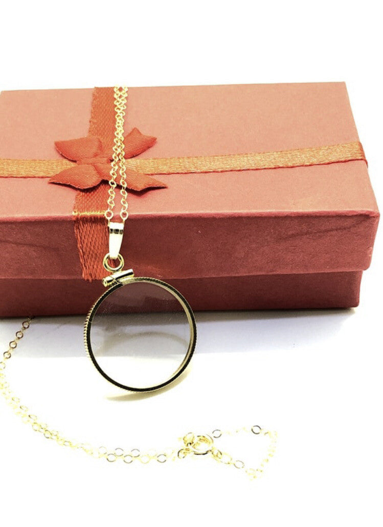 20 mm Empty Glass Shaker locket 14k gold filled with chain, gems free tool