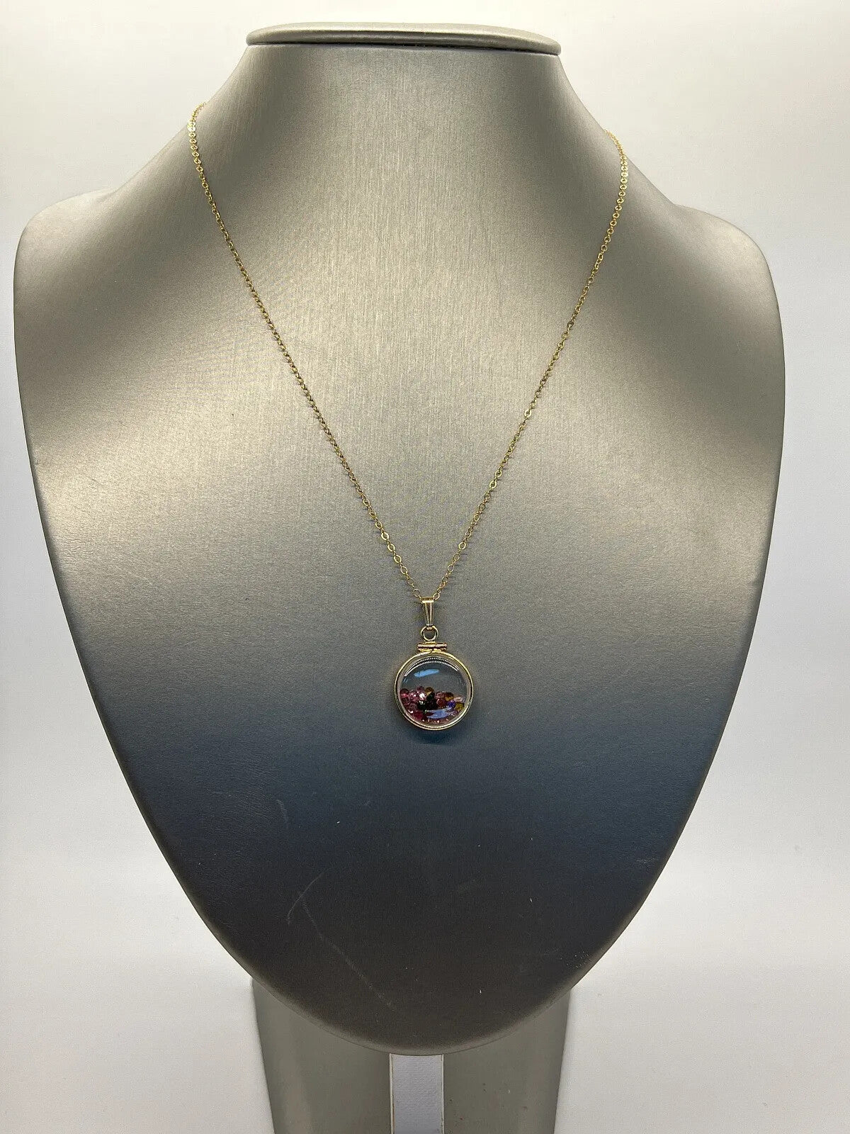 14k Solid gold dime size Lucite Shaker Locket with Tourmaline October birthday